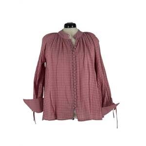 NEW LA FEMME women's button up gauzy blouse in pink